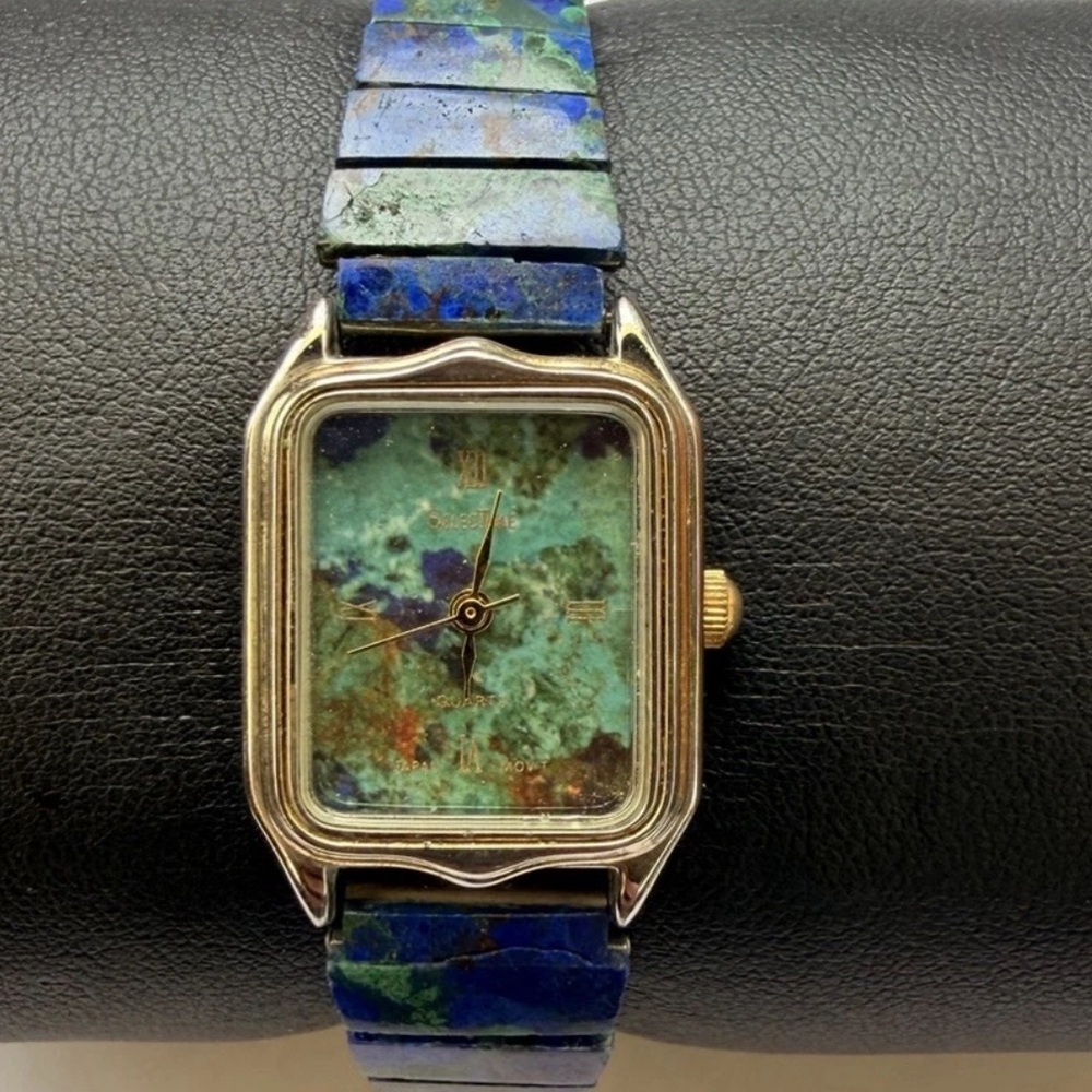 Unique Stone Dial Watch with Blue and Green Strap
